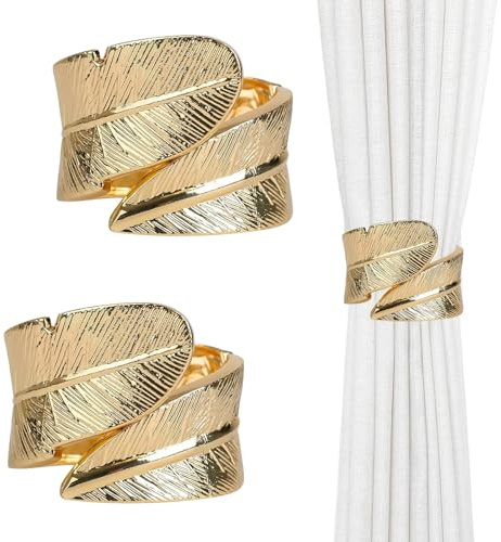 2 Sujetador para Cortinas en Metal Dorado, Agarrador Decorativo con Sistema de Fijación - Accesorio Elegante para Salón y Dormitorio Infantil, Lote de 2 Unidades