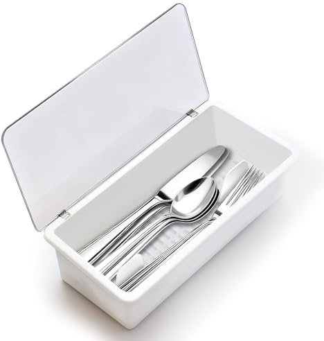 PAVSTINE Besteckkasten mit Deckel Kategorisierung, Abtropfboden mit Trennwänden Besteckbox, PP Material Küchenutensilien, Auch Für Picknicks im Freien Geeignet Kitchen Essentials Feldbesteck