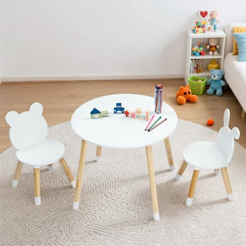 LALAHO Table Enfant avec Chaise - Bureau Enfant en Bois avec Formes d'animaux (Lapin, Ours) - Jeu de Table et Chaise pour Chambre, Garderie - 3 Ans et Plus
