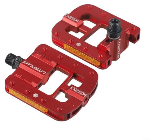 EffiFish Pedales plegables de aleación de aluminio para bicicleta de carretera, plataforma antideslizante de plegado rápido con reflector ligero para bicicletas de montaña, 1 par (rojo)