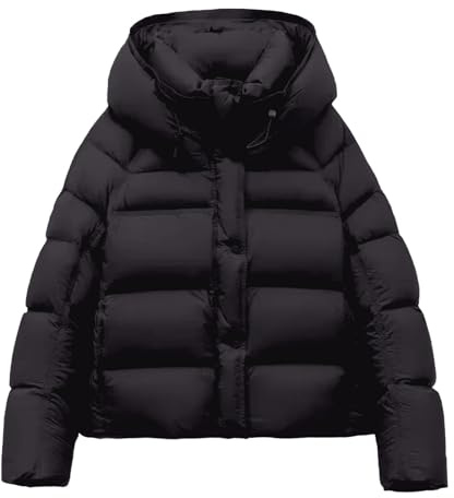 Generisch Chaqueta de invierno con capucha, corta, acolchada, ligera, cálida, ropa de abrigo, moderna, casual, Negro , S