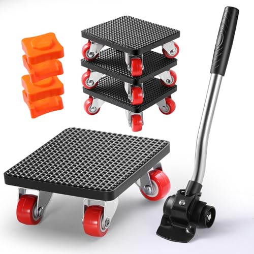 Juego de ruedas de transporte para cargas pesadas, 400 kg, con ruedas de 360°, 4 ruedas para muebles para mudanza de frigoríficos, pianos y muebles pesados, incluye elevador de carga