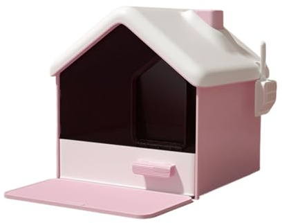 djurtoalett Kattsandstrå med jumbohuva, kattsandfack huva for avskildhet och for att hålla skräpet inuti, bärbar, lätt rengöra Standard kattlådor(Pink)