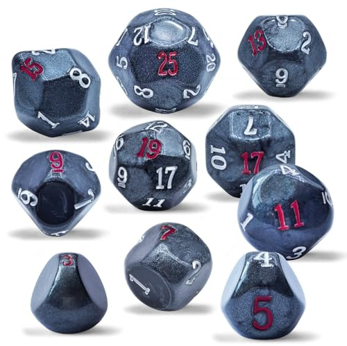 Juego de 10 dados poliédricos con números impares D3-D25, dados de números impares D3, D5, D7, D9, D11, D13, D15, D17, D19, D25 para juegos de rol (juego negro mármol)