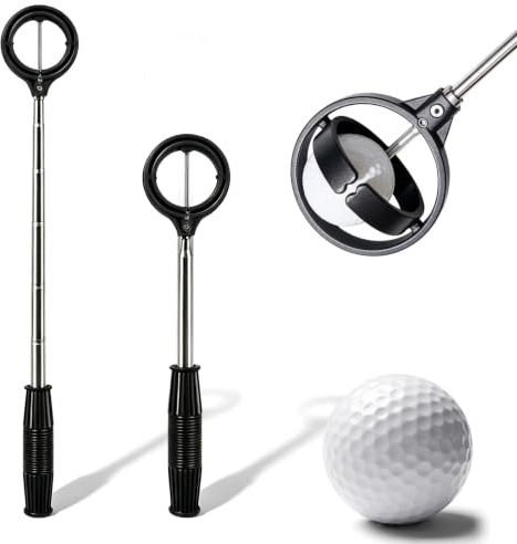 EQULIUS Golfboll retriever teleskop, 2 m bollsamlare för vatten & buskar, golfbollsplockare golftillbehör, bollgrepp för män golfare present