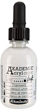 Schmincke - AKADEMIE Acryl color INK, Titanweiß, 50 ml, 23 111 024, flüssige Acryl color-Farbe, pigmentierte Acryltinte zum Malen, Schreiben, Airbrush