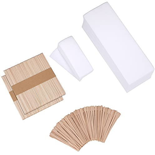 250 Pieces Wax Strips Sticks Kit Includes Non-Woven Waxing Strips Facial Wax Strips and Wooden Wax Applicator Sticks for Body Skin Hair Removal