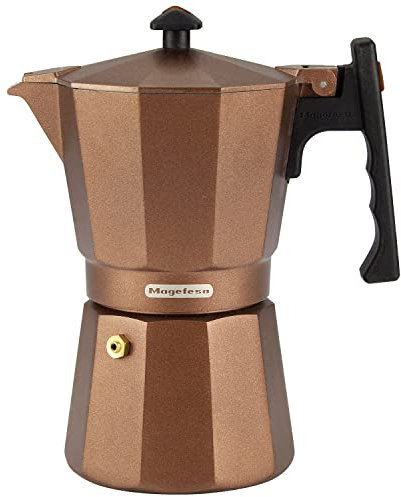 MAGEFESA Jamaica - Cafetera Italiana 6 Tazas, Aluminio Extra Grueso, Para Todo Tipo de Cocinas, Inducción, Café, Asa Termo-Resistente, Ecológica