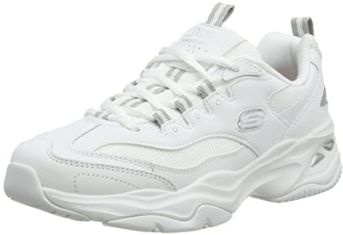 Skechers D'lites 4.0 Fresh Diva, Sneaker Donna, White Leather Mesh Gray Trim, 36 EU