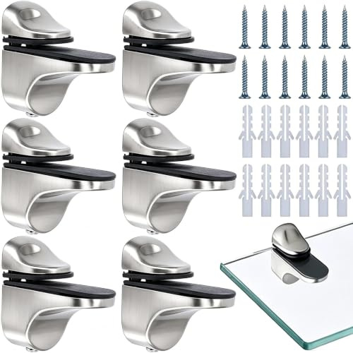 Zliger 6 Piezas Soporte Estanterías de Cristal Abrazadera de Vidrio Ajustable Soporte de estante de vidrio de pared Soporte de vidrio Soporte Estantes de Cristal Aleación de Zinc