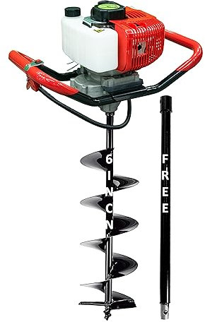 RICO ITALY Tarière robuste 52 CC avec technologie avancée - Moteur à essence 2 temps refroidi par air avec foret de 15,2 cm utilisé pour la plantation d'arbres, creuser des trous jusqu'à 100 cm de