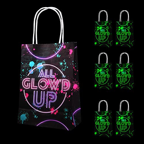 8 Glow Neon Sacchetti per Feste, Glow in Dark Sacchetti Regalo, Sacchetti Regalo per Feste al Neon Fluorescenti, Sacchetti Regalo di Carta, Sacchetti di Carta Kraft per Bambini Feste di Compleanno