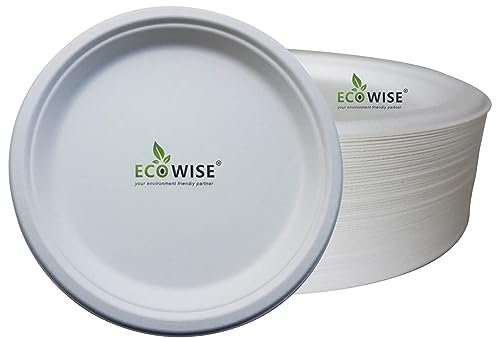 BH | Strong Bagasse Plates - 200 Pack, Biodegradable Compostable ECO Friendly Dinner Party Plates - 9 inch, Sugarcane Paper Plates Perfect for Everyday USE Party Picnic BBQ Work - by Best House