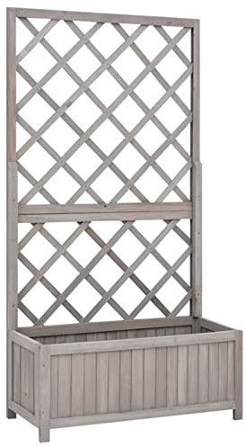 LAPOOH Jardinera enrejada de jardín, Arriate, Macetas para Flores Y Plantas, Macetero Exterior, Arriate Huerto, Huerto Domestico, Madera de Abeto Gris 70x30x135 cm