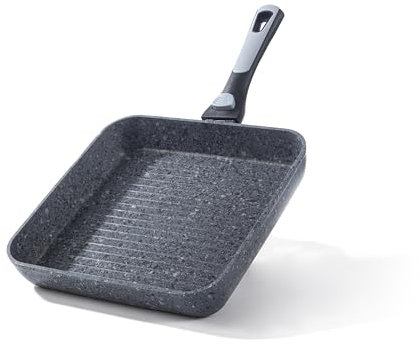 HOUSZY Non-Stick Grill Pan with Removable Bakelite Handle 26cm – Grill Pan for All Hobs – Non-Stick, Food-Safe, Eco-Friendly Aluminium Build