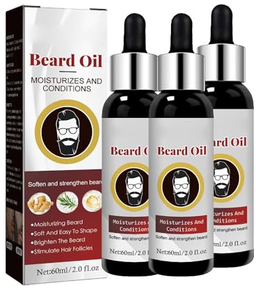 3 Pcs Beard Growth Organic Care Oil, Natural Beard Growth Serum, Promotes Facial Hair Growth, Beard Growth Oil for Men Patchy Beard Growth, Moisturizes and Conditions Beard