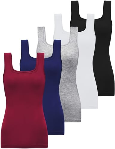 BQTQ 5 Pack Square Neck Tank Tops for Women Sleeveless Vest Ladies Undershirts Basic Tank Tops, XL