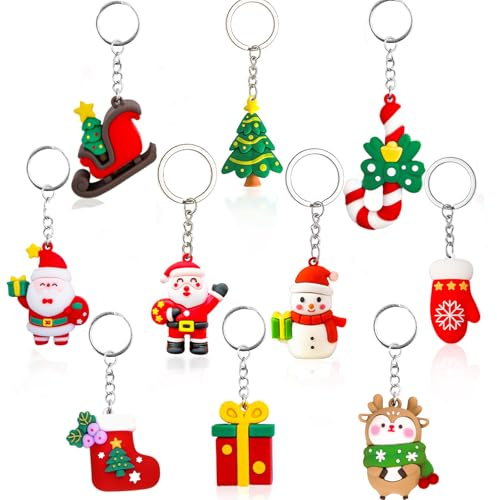 Christmas Keyring 3D Keychain Santa Elk Snowman Christmas Tree Keychains Pendant Cartoon Key Chain Decor Keyrings Rings Kids Xmas Party Favors Gifts Bag Fillers Supplies ChristMas Stocking Fillers