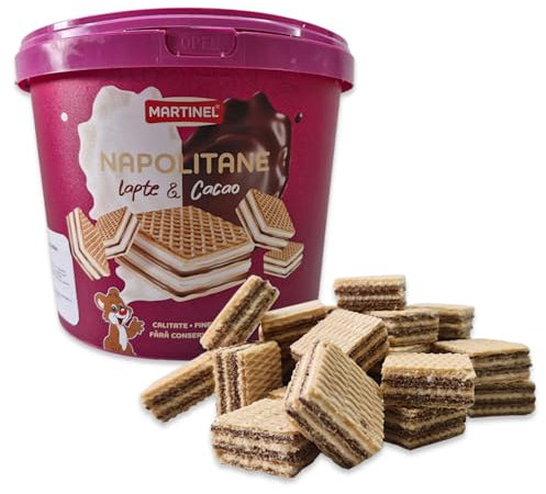 Feine Neapolitaner Waffeln mit Milchcreme und Kakaocreme 900g im Waffel-Eimer in bester Qualität, besonders Knusprig mit extra viel Cremefüllung