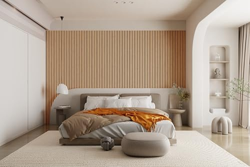 Acoustic Wall Panels, Noise Reduction, Slat Wall Panels, Decorative, 3D Wall Panels, Real Wood Veneer Panels, Oak Wall Panels, DIY Wall Panels, TV Backdrop Panels, 240cm x 60cm, Noise-Reducing