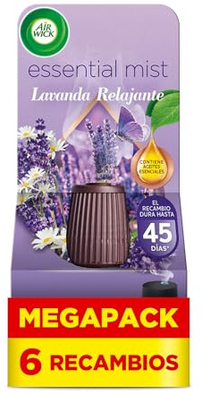 Air Wick Essential Mist - 6 recambios de ambientador difusor aceites esenciales para casa con aroma a Lavanda