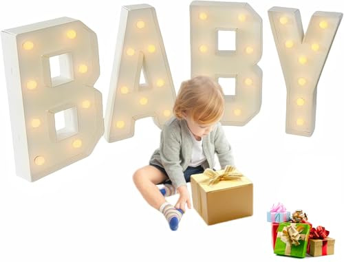 Letras LED para bebé, letras luminosas grandes con 32 bombillas LED para ceremonias de graduación, cumpleaños, fiesta, alfabeto, luz cálida, 70 x 48 cm