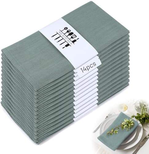 LALAGO 14 unid. 40 * 40cm Servilletas de Tela Verde, Servilleta de Lino Lavables a Máquina Cómodas y Reutilizables, Decoración de Mesa de Cocina y Algodón para Boda Cumpleaños Cafetería Restaurante