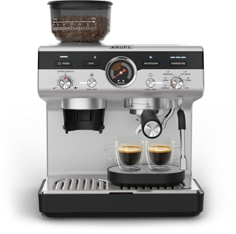 Krups Precision, Manual Espresso Machine With Grinder, Perfectly Crafted Espresso, Intuitive Interface, XP801TG0, Black/Stainless Steel