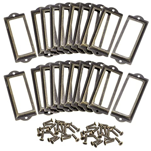 QUARKZMAN Etiketthållare i metall, 82 x 30 mm, 60 st; filnamnsetikett, ram för kontor, bokhylla, lådor, hyllor, brons färg
