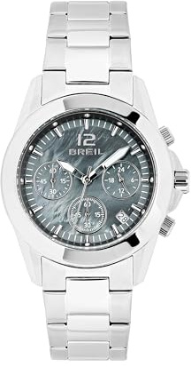 Breil, Collezione Solange, Cronografo Donna, Orologio in Acciaio, Quadrante con Numeri e Indici Luminosi, Bracciale Bilux a Tre Maglie, Chiusura Diver, WR 5 ATM, Cassa 38 mm, Idea Regalo Donna