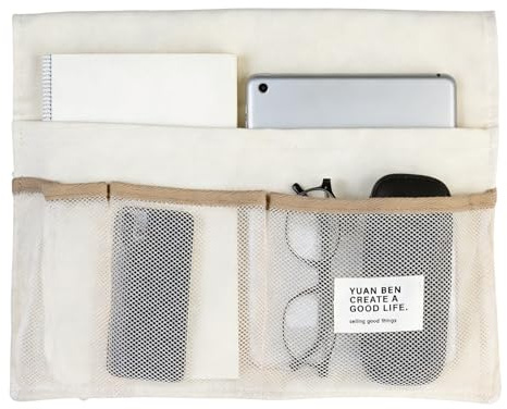 Olinner Vide Poche Lit Poche de Lit Sac de Rangement Chevet Suspendu Organisateur de Chevet pour Lit Superposé, Rails de Lits, Lits de Bébé, Chaise, Dortoirs, la Maison, le Bureau, l'école (Beige)