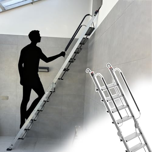 Escalier Escamotable Escalier Pliant pour Petite Maison, Escalier de Grenier/Lits Superposés avec Marches, Échelle de Secours pour Fenêtre de Sous-sol(12 Steps 3.0-3.2m (118.1-126))