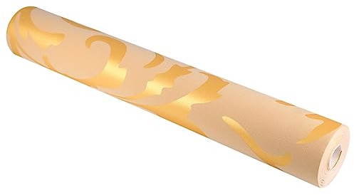 Papel Pintado No Tejido Mural Diseño Barroco Adorno De Damasco Dorado Óptica 3Dimensional Adhesivo Decorativo De Pared Material Premium Fácil De Pegar Para Sala De Estar
