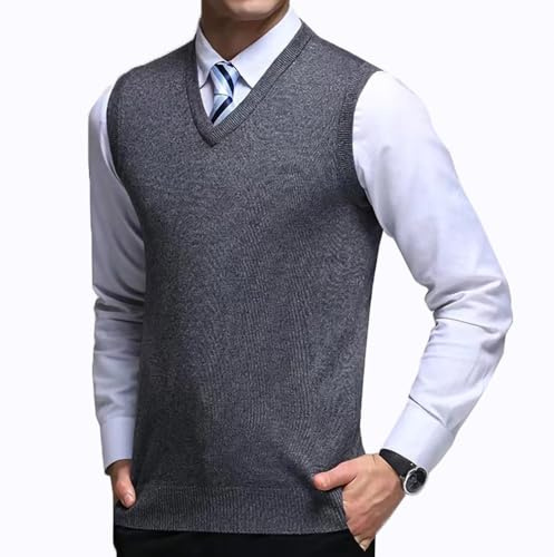QLSCKVST Men's Sleeveless Pullover V-Neck Knitwear Sweater Vest Casual Business Gilet (XXL,Medium-Gray)
