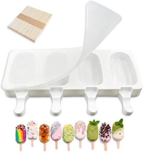 Rimotedeso Moldes de Helado de Silicona, Sin BPA, Antiadherente para Set Cacero, Fiesta Infantil de Verano, con Tapa y 50 Palitos de Madera