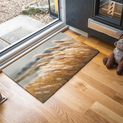 Tappeto Ingresso Interno Pittura Su Tela Vintage, 80x120 cm Tappeti Pelo Corto Antiscivolo Canne Autunnali Carpet, Non Perde Pelo per Camera da Letto Entrata Scendiletto Ufficio, Beige Caldo