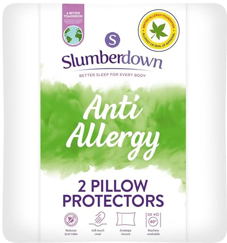 Slumberdown Anti Allergy Pillow Protectors 2 Pack - Allergy UK Approved for Allergy & Asthma Sufferers, Anti Bacterial & Dust Mite Resistant - Breathable Quilted Cover, Machine Washable (50 x 75cm)