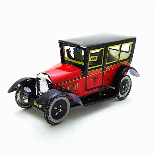 Charmgle Wind-up Tin Toy Vintage Car Red Taxi Theme Toy Home Showcase Ornament Adult Collection Gifts Party Favor Red