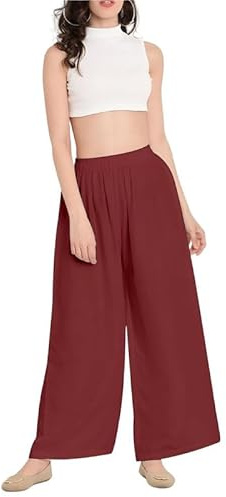 BODYWEAR LTD Women’s Palazzo Pants Wide Leg High Waist Lounge Yoga Trousers Lightweight Viscose Summer Casual Beach Wear(Wine,8-10)