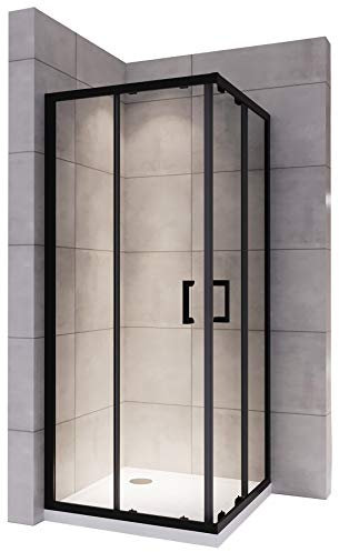 LANABLACK Cabine douche noire H 185 cm porte coulissante transparente 90 x 90 cm