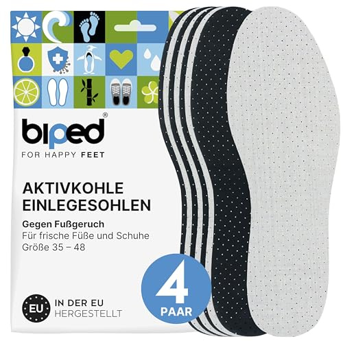 biped 4 pares de plantillas con carbón activo para hombre y mujer - contra el sudor y el mal olor - inserciones de látex suave para pies y zapatos frescos z2727(44)
