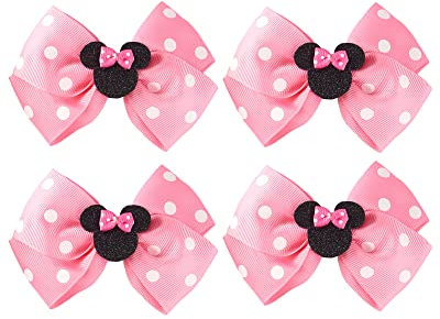 4Pcs Mouse Ears Bow Clips for Girls Women 4Inch Birthday Party Decorations Gift Costume Hair Accessories Polka Dot Pink