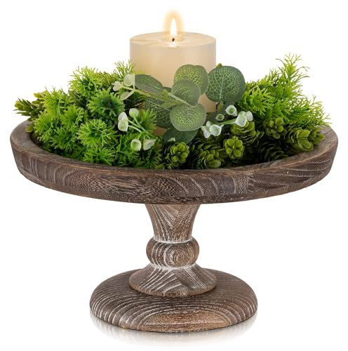 Hanobe Holz Tortenplatte mit Fuß: Vintage Klein Tortenständer Rund Hochzeit Deko Tortenstander Retro Tablett Mini Servierplatte Dekorieren Braun Holztablett mit Fuss 28cm