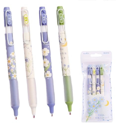 4 Stück Einziehbare Gelschreiber Gel Pen Set, 0,5mm Schwarz Stift Cartoon Stift Gel Kugelschreiber Für Schreiben, Süße Tagbuchschreiben Und Notieren Gelstifte Für Schule Büro Zuhause (Stil C)