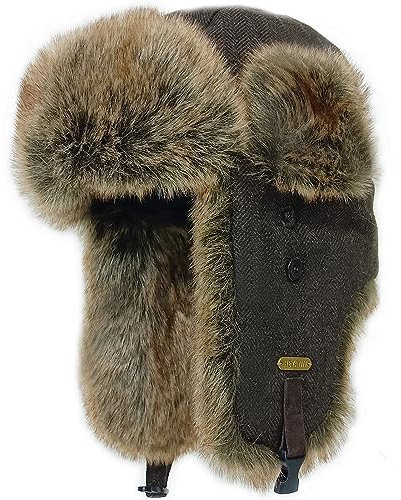 HEYANN Wintermütze Trapper, Unisex Fliegermütze Rib Bomber Aviator Hat Faux Fellmütze Winter Russische Mütze Herren Bomber Hut Wintermütze Ohrenschützer (L/XL, Braun Renzi-sanse)
