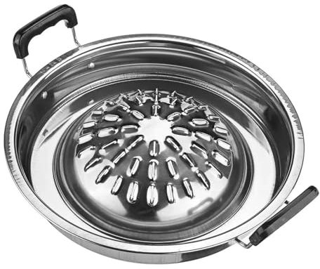 RSBFER Sartén para Parrilla de Barbacoa Coreana, Placa Redonda para Parrilla de Barbacoa, Cesta de Vapor, Utensilios de Cocina, Utensilios de Cocina,30cm