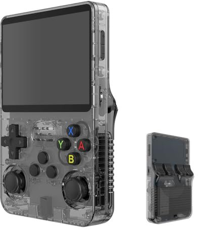 R36S Console per videogiochi portatile retrò, schermo IPS da 3,5 pollici, scheda TF da 64 g, oltre 10.000 giochi, console di gioco portatile, con sistema Linux open source, nero
