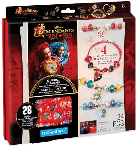 Make It Real Disney Descendants, The Rise of Red Storybook & Bracelet Making Kit for Kids - Queen of Charms Magical Craft Set with Colourful Charms & Beads - Creative Toys & Jewellery Making Activity