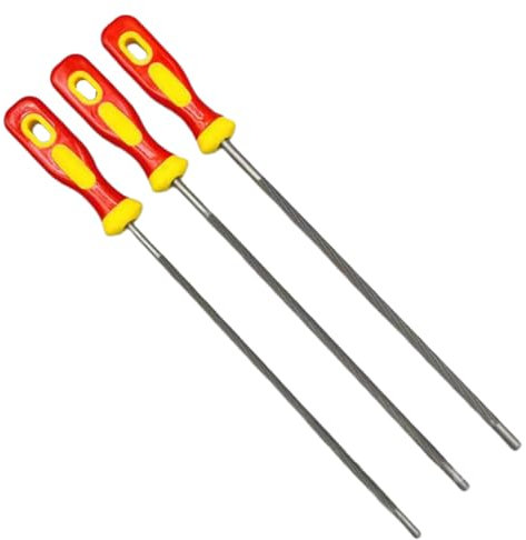 3 PCS Chainsaw Chain Sharpening File，Chainsaw File with Non-slip Handle，3 Sizes Round Chain Saw Sharpener File，Professional Round Chainsaw Sharpener Suitable for Chainsaw Chain