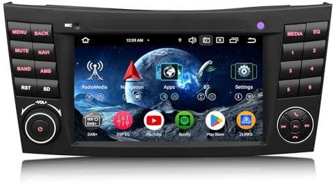 Erisin 8 núcleos 4GB+64GB Android 14 Radio Coche GPS Navegador para Mercedes Clase E W211 Clase CLS W219 Bluetooth CarPlay Android Auto DSP WiFi 4G Dab+ RDS OBD2 Canbus 7 Pulgadas Pantalla Táctil